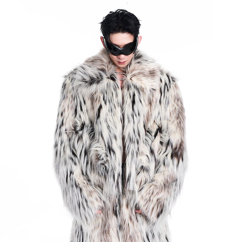 MWJQ Leopard Print Fur Clothing Male High Street Lapel Autumn Winter Short Loose Mens Fashion Coat 010073 251011