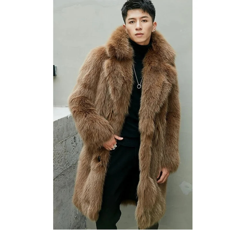 Mens fur wool coat autumn and winter fox fur coat fur winter warm leisure windbreaker large size 251011