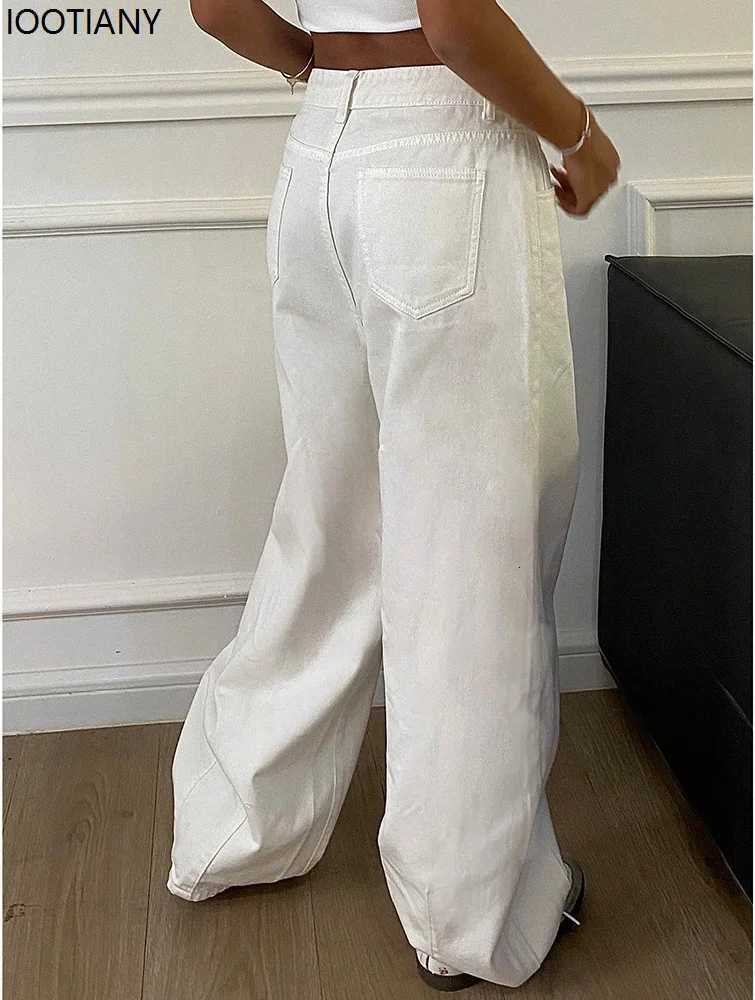 2025 Loose Jeans Fashion Women High Waist Pocket White Solid Color Retro Wide Leg Jeans Casual Office Ladies Commuter TrousersT251013