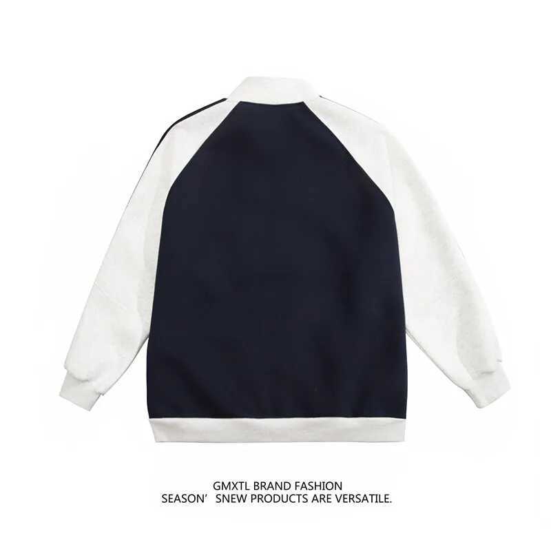 Hipster Color Striped Cardigan Sweatshirt Embroidered Spring Stand Collar Sporty Coat Loose Couple Outfit W251013