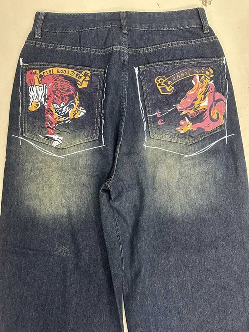 Harajuku Retro Geometric Stripes Fashionable Washing Jeans Women American New Street Punk Goth Casual Style Straight PantsT251013