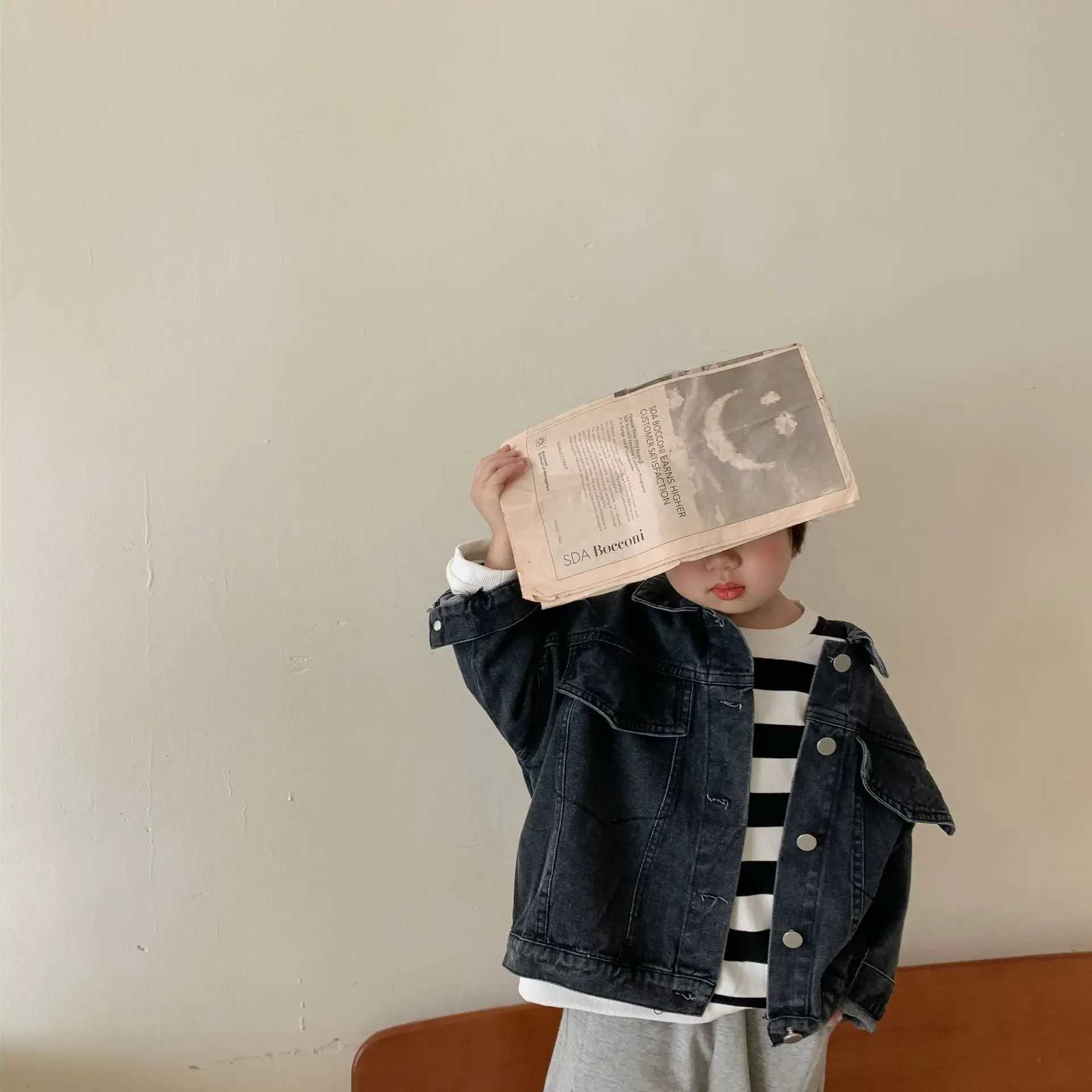 Spring Fall Boys and girls Casual Allmatch Denim Jackets 26 Years Kids Turndown Collar Long Sleeve Coat Children Loose Tops C251013
