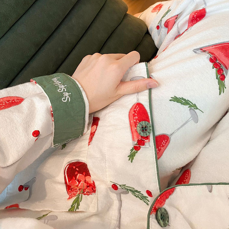 New Pajamas Suit, Pure Cotton 2 Piece Set, Women Print Cartoon Nightwear Long Sleeve Trousers Set, Autumn Loungewear Home Clothes