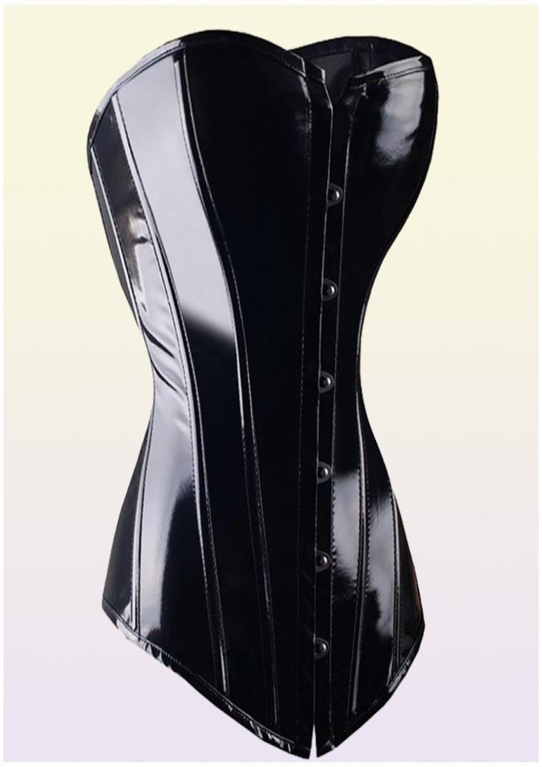 Sexy Black PVC Overbust Corset Steampunk Basque Lingerie Top Goth Rock Corset Sexy Leather Waist Trainer Corset for women Y111929013802