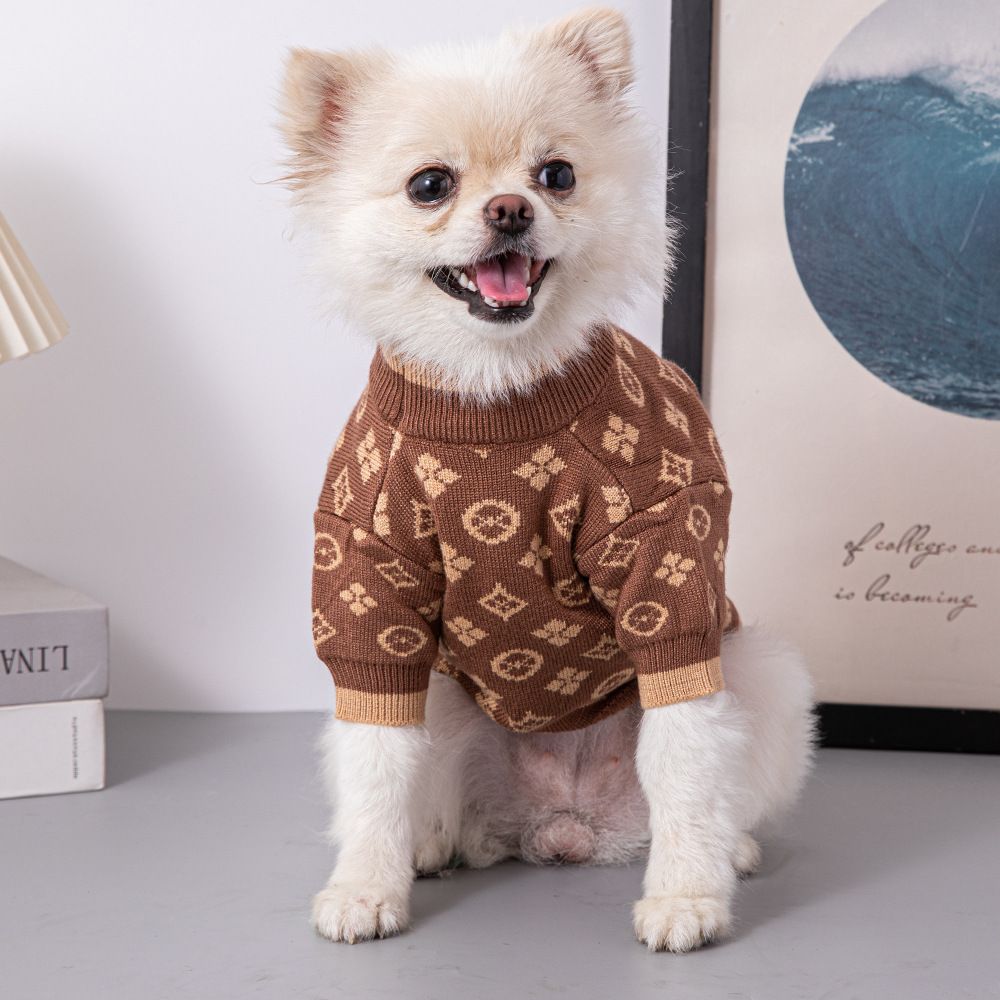 Luxury Pet Clothes Dog Sweater for Small Medium Dogs Soft Warm Winter Classic Floral Pattern Puppy Clothes Cute Christmas Coat for Puppies, Cats, Girl