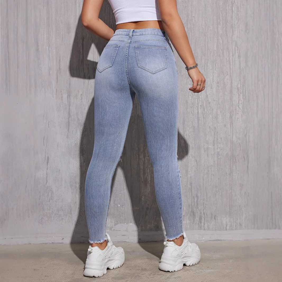 2025 Spring High Waist Skinny Jeans Women Stretch Ripped Light Blue Denim Pants Ankle Length Slim Fit Casual Trousers XSXXLT251013