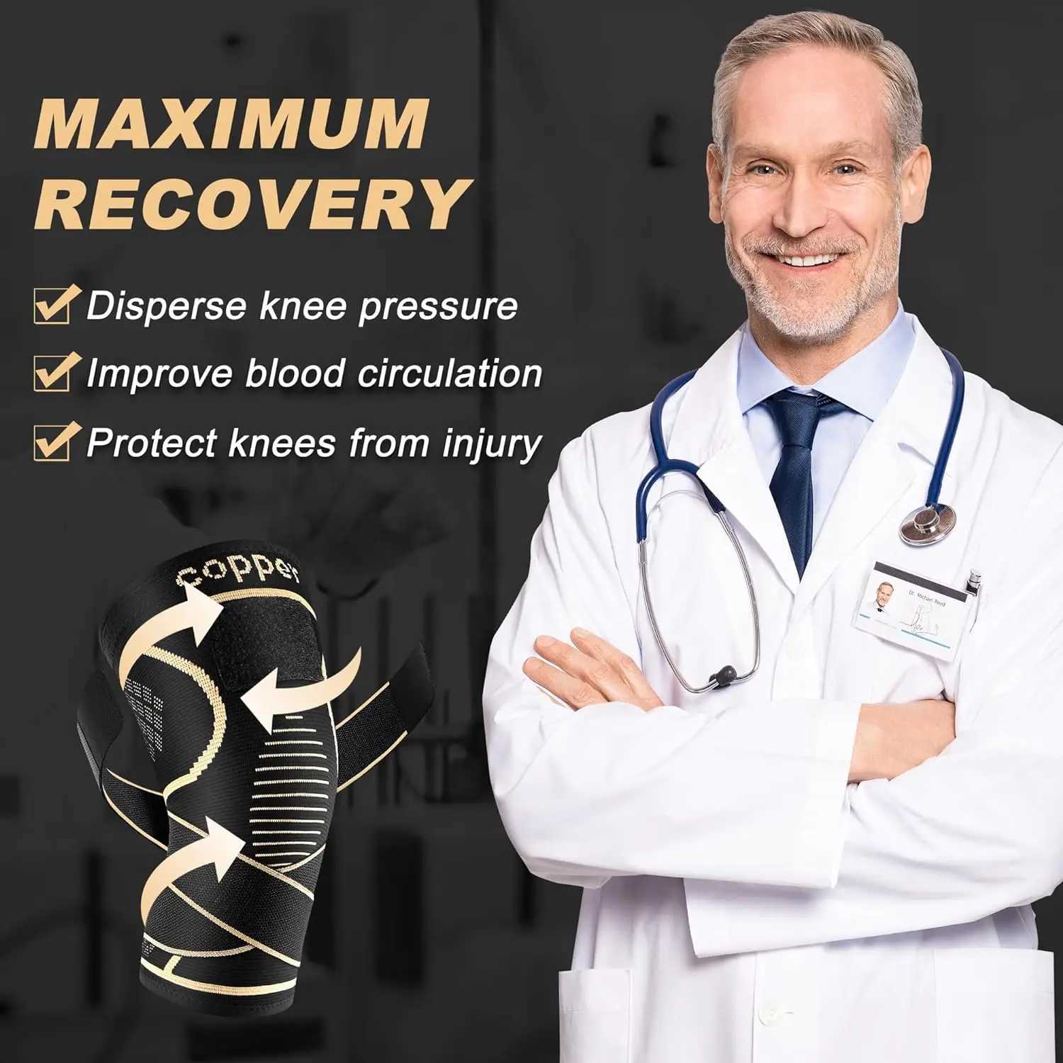 Copper Knee Braces with Strap for Knee Pain Women and Men Joint Pain Relief Knee Support for Working Running Weightlifting C251013