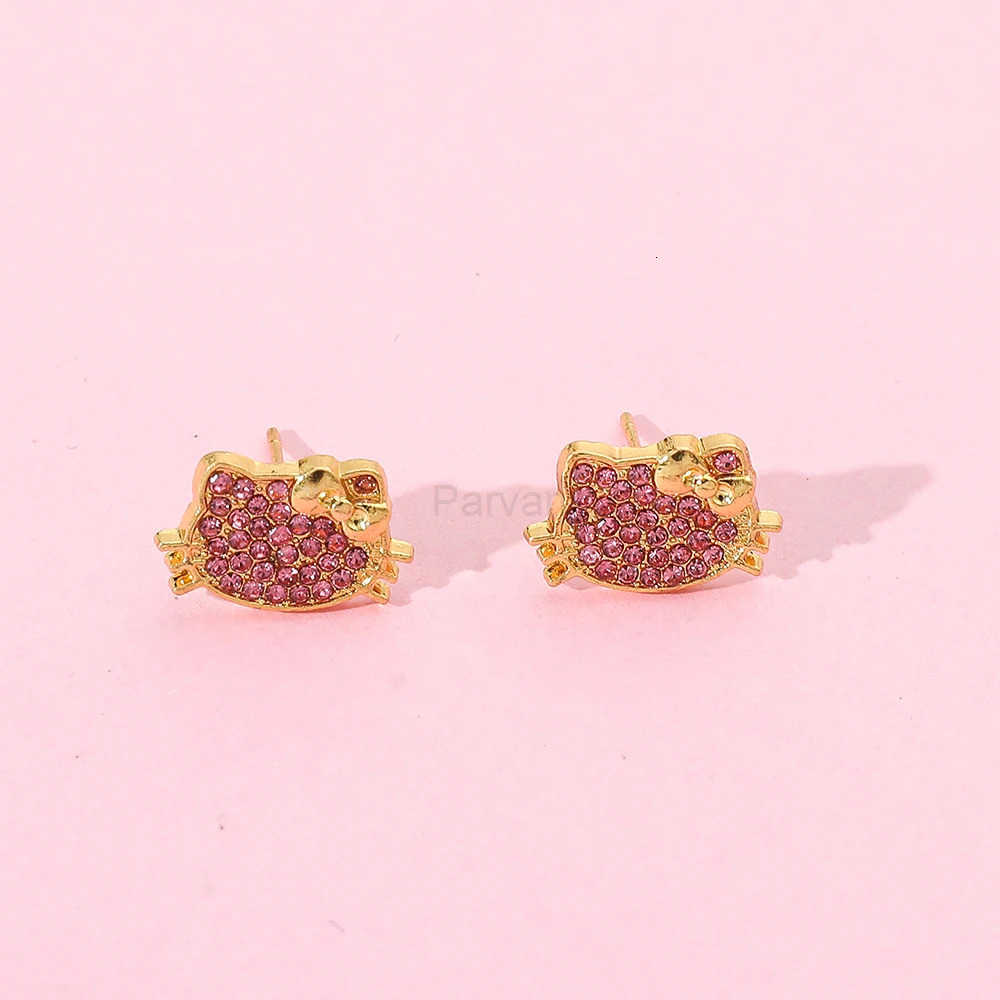Sanrio Cute Sanrio Hello Kitty Cartoon Earrings Y2K Sweet Spicy Girl Alloy Earrings Kawai Minimalist Fashion Gold Color Diamond Jewelry L251013