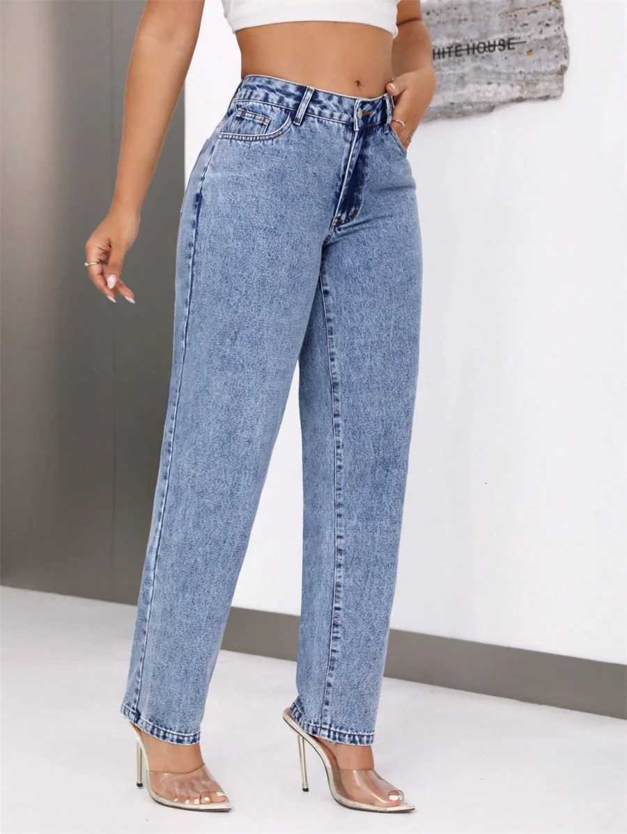 Benuynffy Vintage Blue Mid Waisted Jeans Womens American Casual Mom Pants Streetwear Fashion Denim Straight Long TrousersT251013