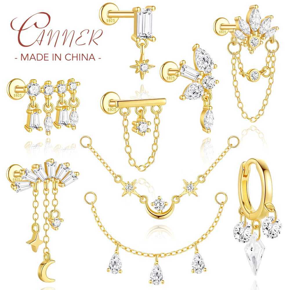 CANNER 1PC 925 Sterling Silver Tassel Chain Eight Pointed Stars Moon Earrings For Women Ins Horse Eye Geometric Zircon Earring W251013