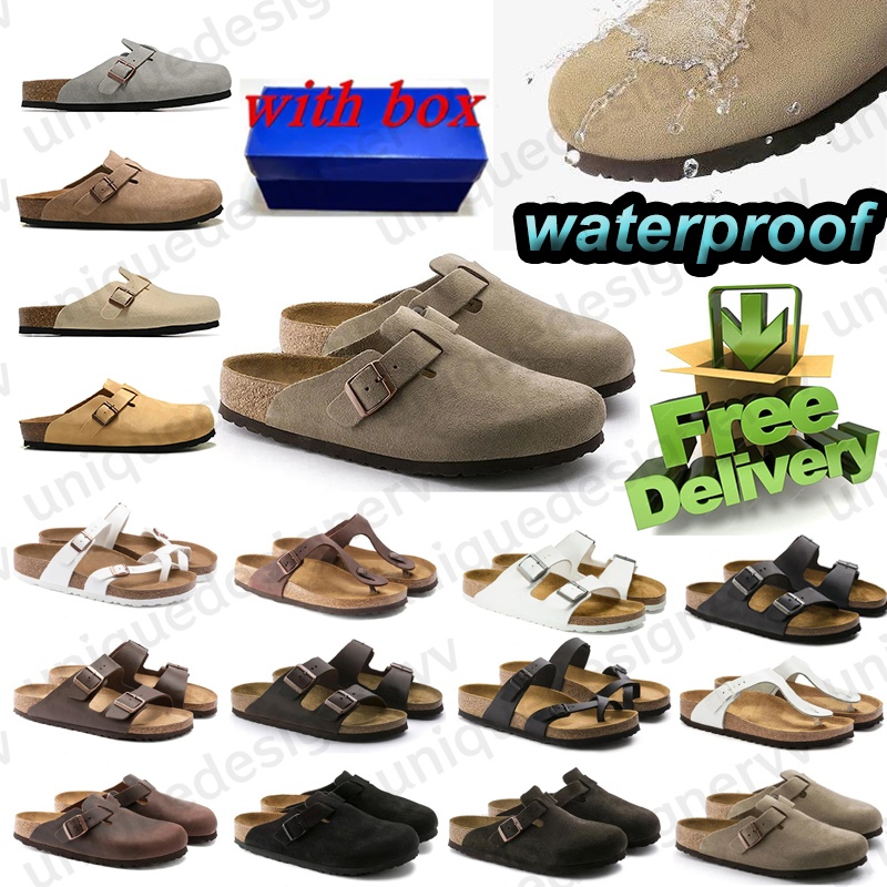 Fast delivery Mens womens beach slippers slides sandals soft suede leather mocha beige mud sand white grey scuffs slipper 36-45