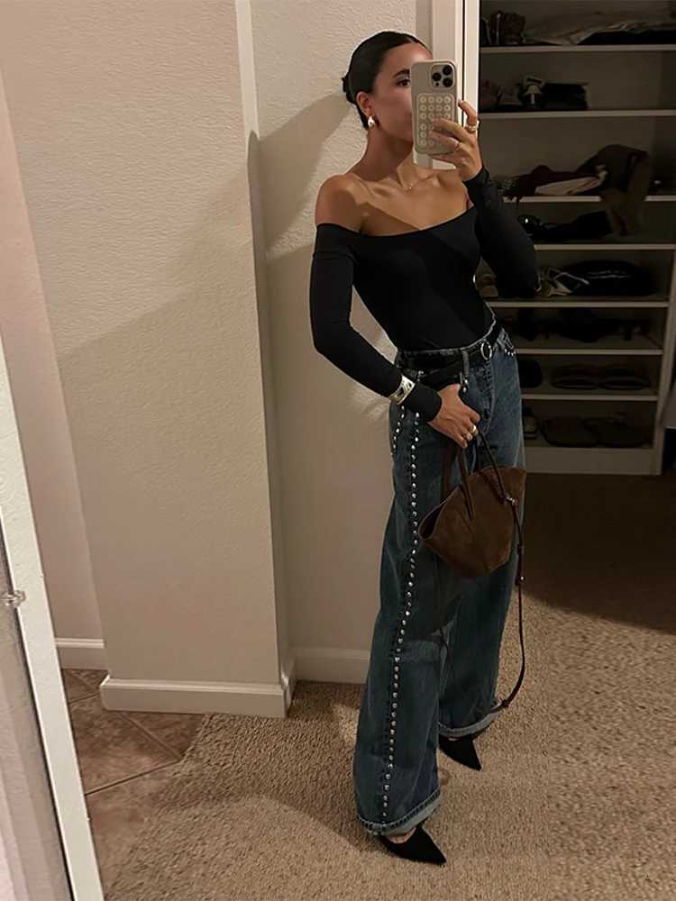 Metal Loose Solid Color Jeans Woman Casual Straight High Waist Long Pants Street Fashion Baggy Womens New Versatile JeansT251013