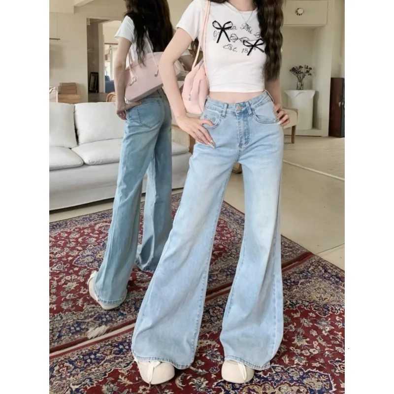 Womens Highwaisted Jeans Straight Tube Loose Leisure Stretch Denim Flare Pants Buttons Streetwear Autumn Female Floor LengthT251013
