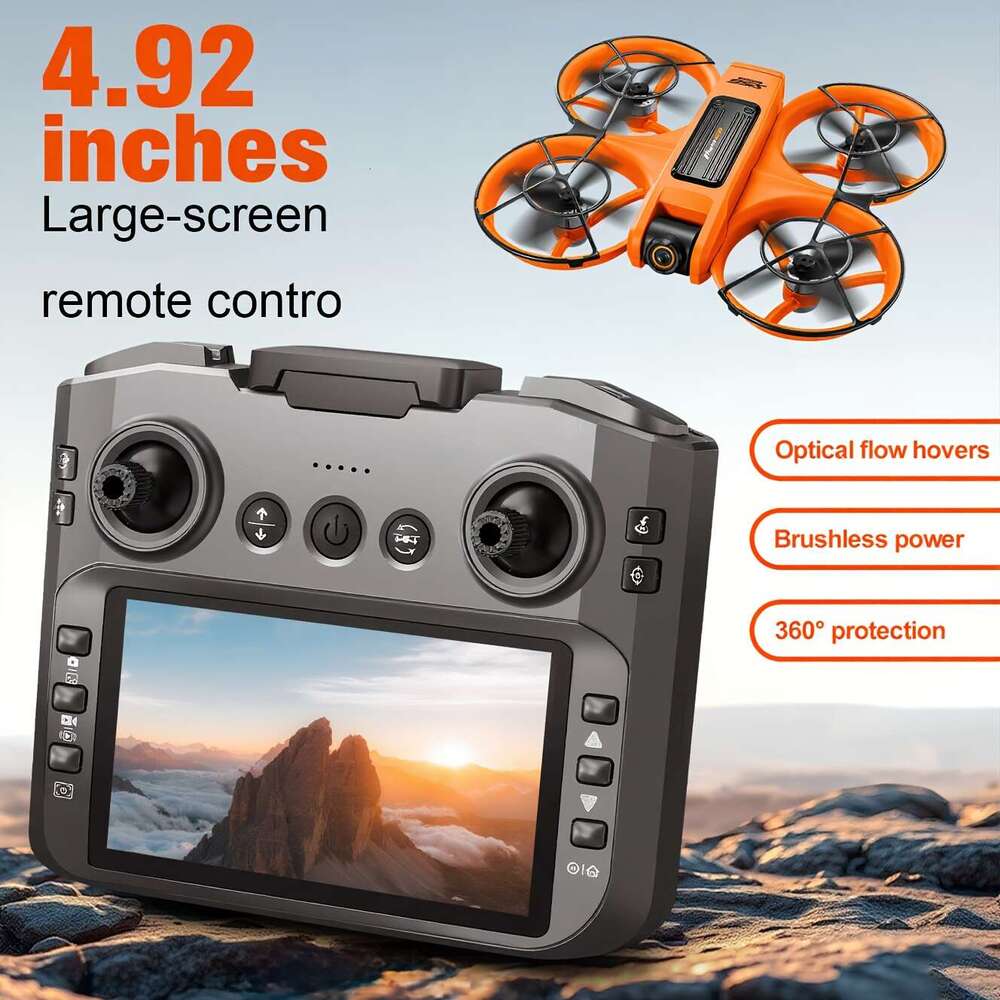 Remote Controller with 4.9-inch Screen, RC Drone, HD ESC Dual Camera, Safety Protection Design, One-Key Takeoff/Landing, Headless Mode, Brushless