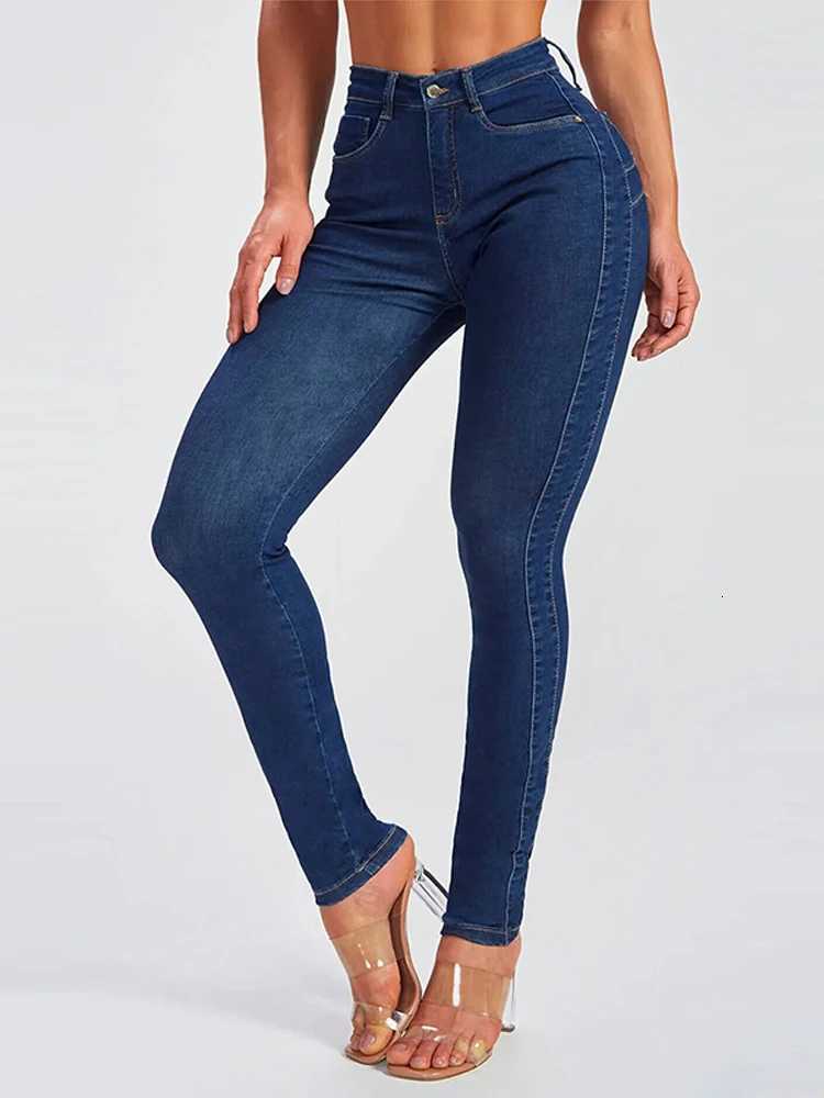 Street Slim Womens Blue Pencil Denim Pants Women Zipper Pockets Lady Jeans 2025 Autumn Lady Casual Street TrouserT251013