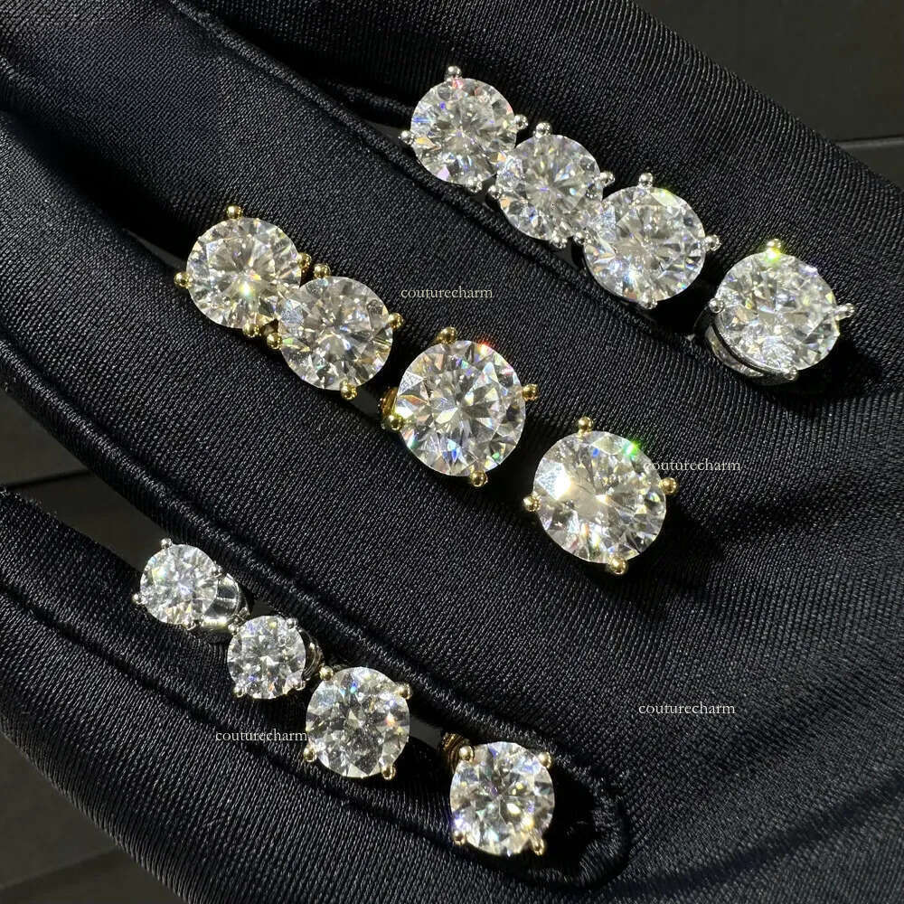 Gold Plated DVVS Moissanite earrings Screw Back Round cut 4 Prong Stud Earrings Sier Hip hop Earring for men and women Free of charge delivery