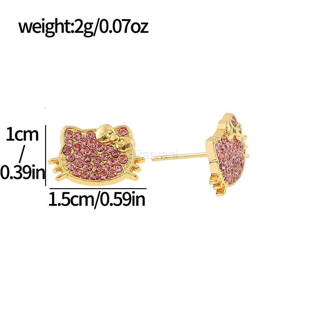 Sanrio Cute Sanrio Hello Kitty Cartoon Earrings Y2K Sweet Spicy Girl Alloy Earrings Kawai Minimalist Fashion Gold Color Diamond Jewelry L251013