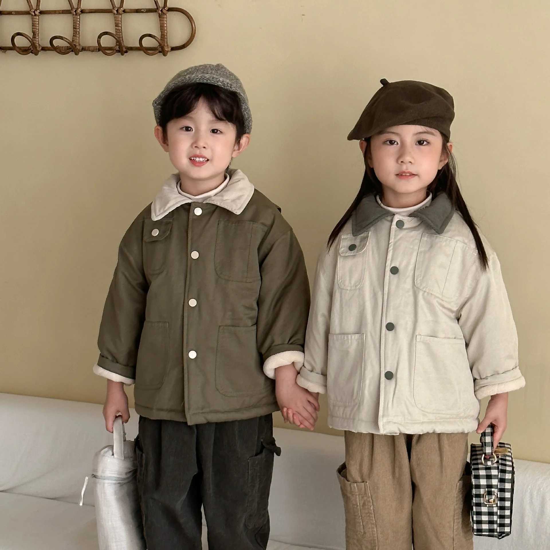 Toddler Kids Boys Parkas Winter Turn Down Collar Thick Versatile Children Boys Outerwear Korean Pocket Teenager Boys Overcoat C251013