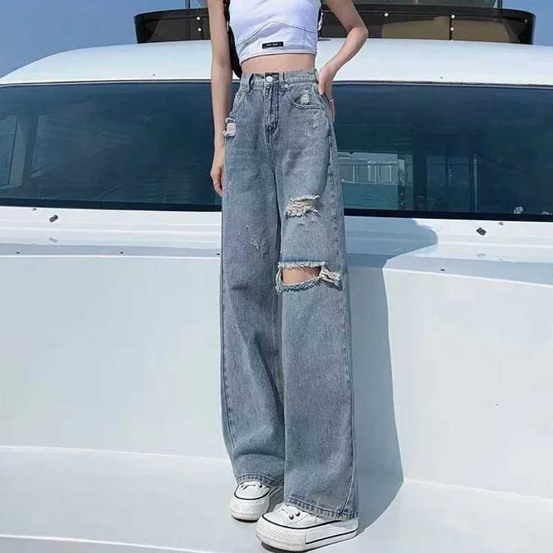 Gidyq Streetwear Ripped Jeans Women Fashion Loose Wide Leg Pants Summer Casual All Match Female Korean Straight Denim TrousersT251013