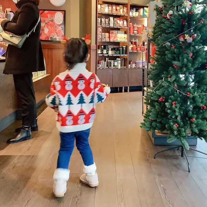 Girls High Neck Sweater Thickened Autumn and Winter New Fashionable Christmas Pattern Girls Knitted Sweater Sweet and Cute C251013