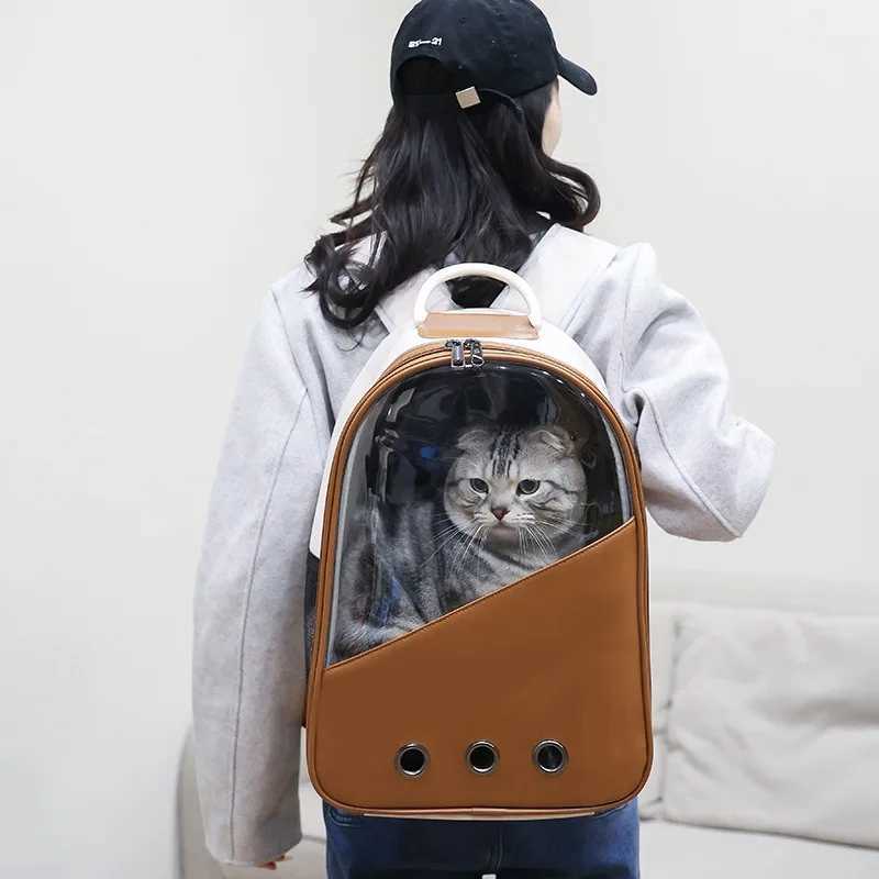 Pet Carrying Bag PU Breathable Transparent Comfortable Minimalist and Portable Cat Backpack With Ventilation Space on Both Sides C251013