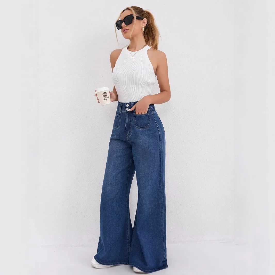 Koreanstyle Loose Wideleg Jeans New Four Seasons Fashionable and Versatile Highwaisted Casual Floorlength Jeans for WomenT251013