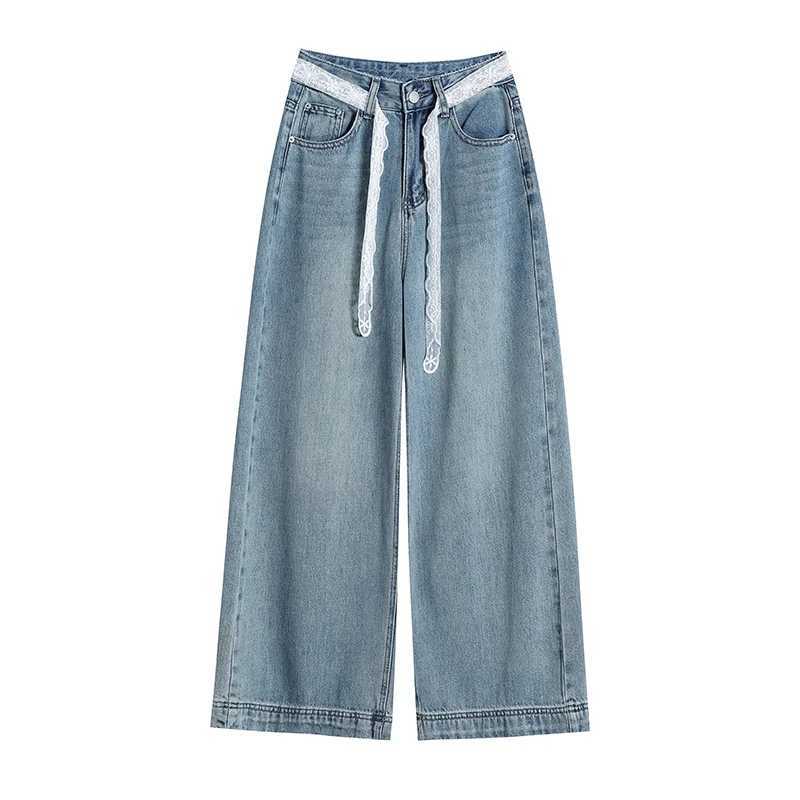 Blue Wide Leg Women Jeans 2025 Spring Summer High Waist Loose Straight Pants Korean Style Casual Jean TrousersT251013
