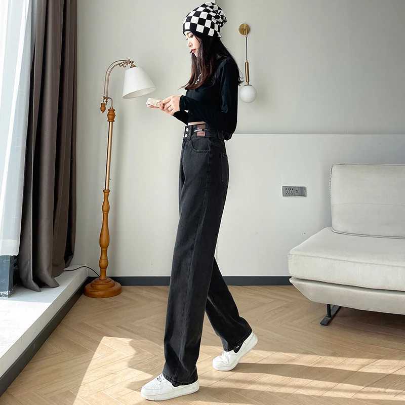 Womens Highwaisted Jeans Leisure Comfortable Fashion Straight Pants Stretch Denim Washed Black Clothing Hot SaleT251013