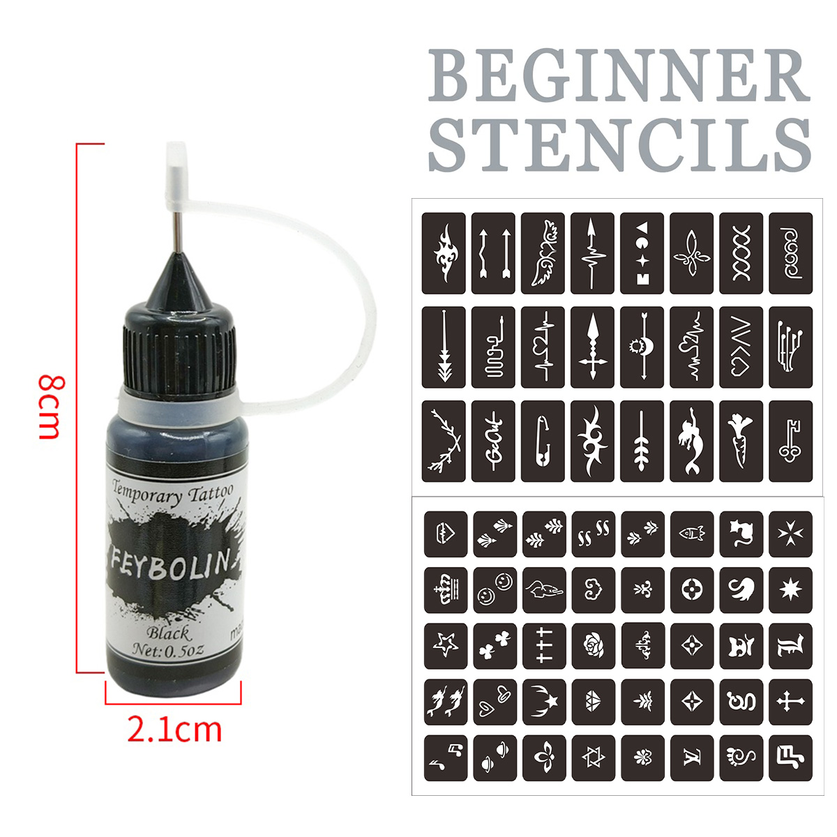 Temporary Tattoo Ink and Stencils for Adults Teens Kids, Temporary Tattoo Kit Skin Friendly