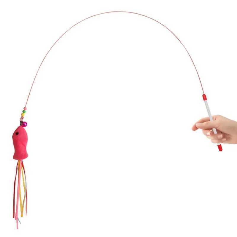 Elastic Metal Boom Tease Cat Stick Funny Wand Toy 3 Pcs Replaceable Plush Fake Fishes Interactive With Kitten Pets Make Fun C251013