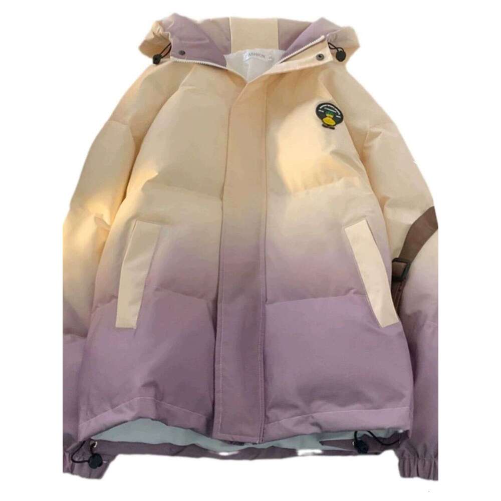 Winter New Fashion Trend Simple Gradient Color Age-Reducing Hooded Loose Thickened Warm Cotton Jacket B5