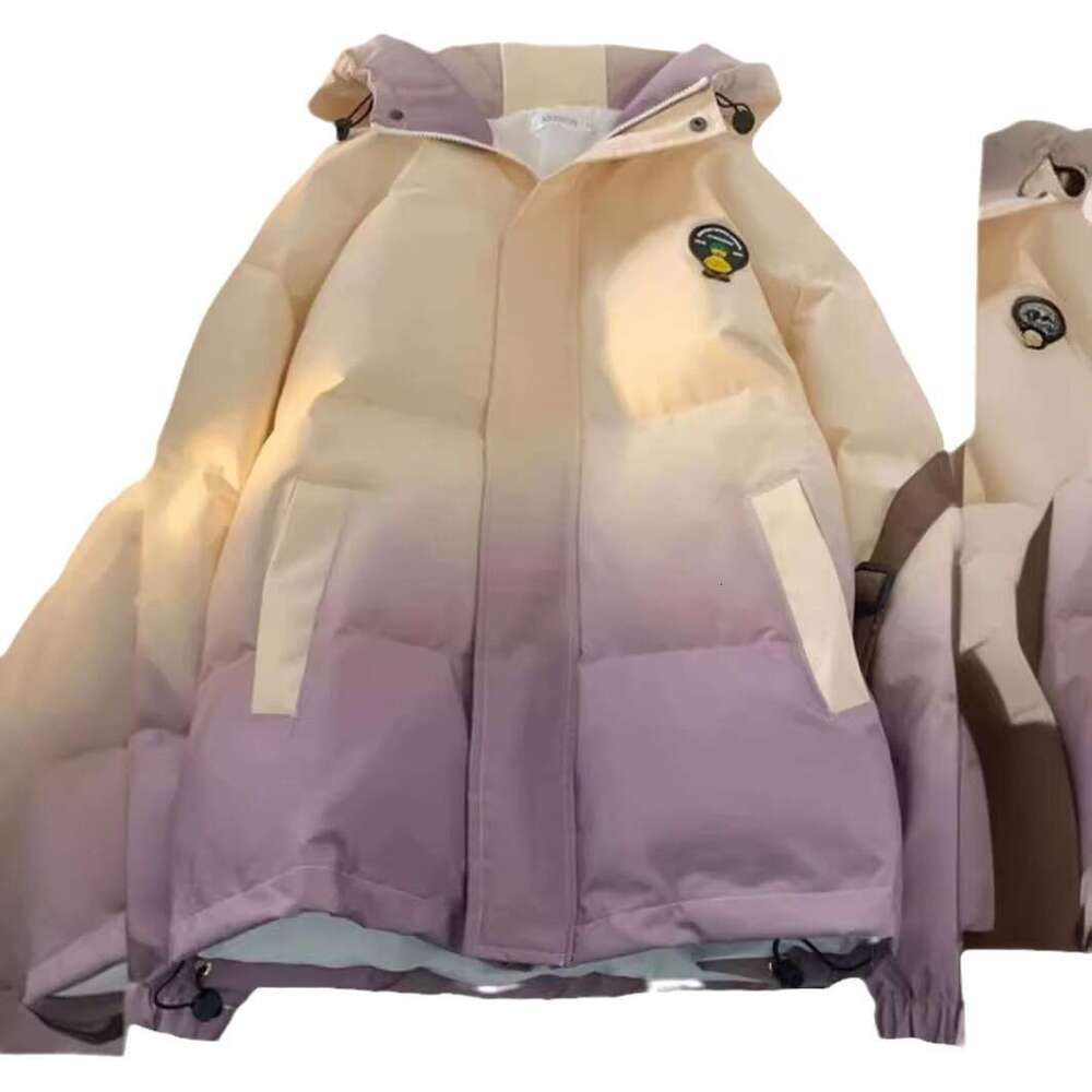 Winter New Fashion Trend Simple Gradient Color Age-Reducing Hooded Loose Thickened Warm Cotton Jacket B5