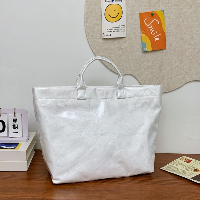 Chic PreppyStyle Large Capacity Tote Bag Lightweight PVC Kraft Paper With Magic Tape Closure 250917