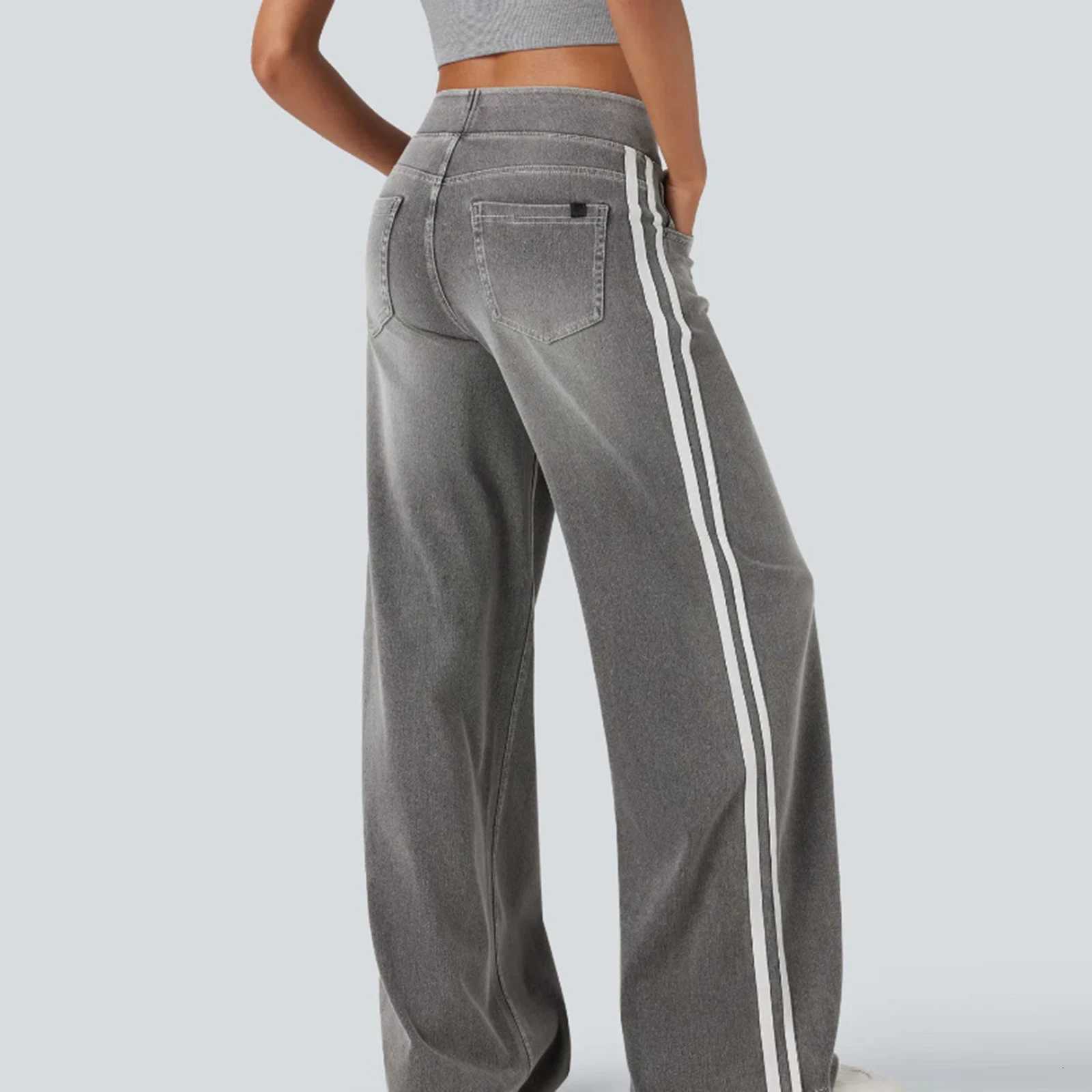 WomenS Versatile Comfortable High Street Retro Washed Blue Side Striped WideLeg Jeans Suitable For Daily Casual WearT251013