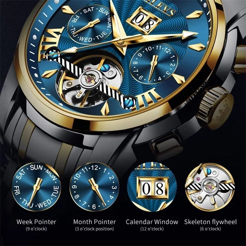 OLEVS Top Watch for Men Watches Waterproof Stainless Steel Skeleton Man Wristwatch 251011