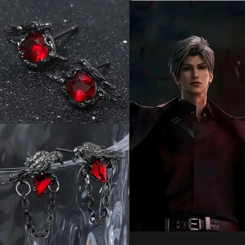 Anime Game Love and Deep Space Black Crow Earrings Red Gemstone Crow Earring Gift for Friend Party Accessories Cosplay Props 251013