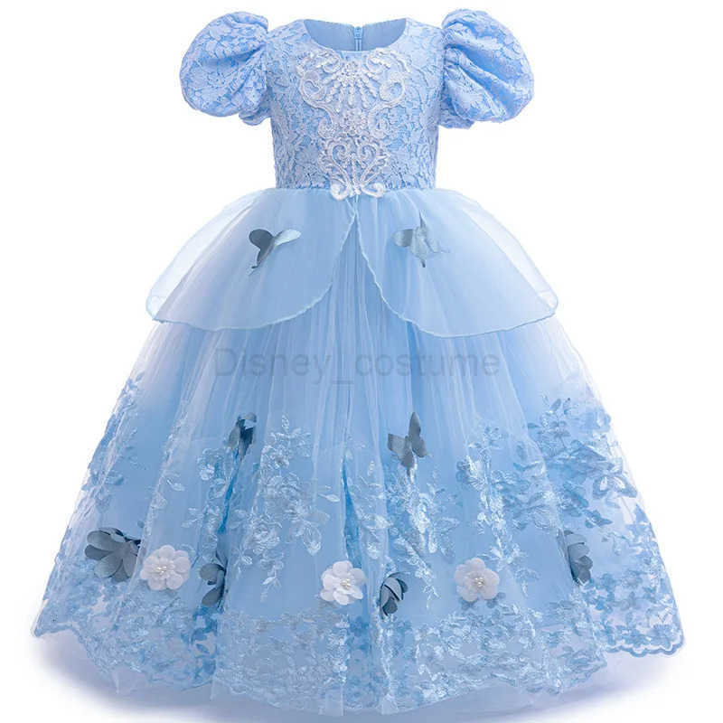 Disney 2025 New Cinderella Role Playing Dress Lace Blue Princess Dress Girls Carnival Halloween Birthday Party DressAccessories H251013