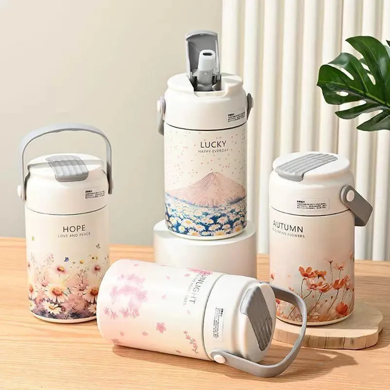 750ml550ml Fashion Flower Stainless Steel 316 Vacuum Flask With Straw And Filter Adult Student Coffee Tea Thermal Bottle 251013 W260226