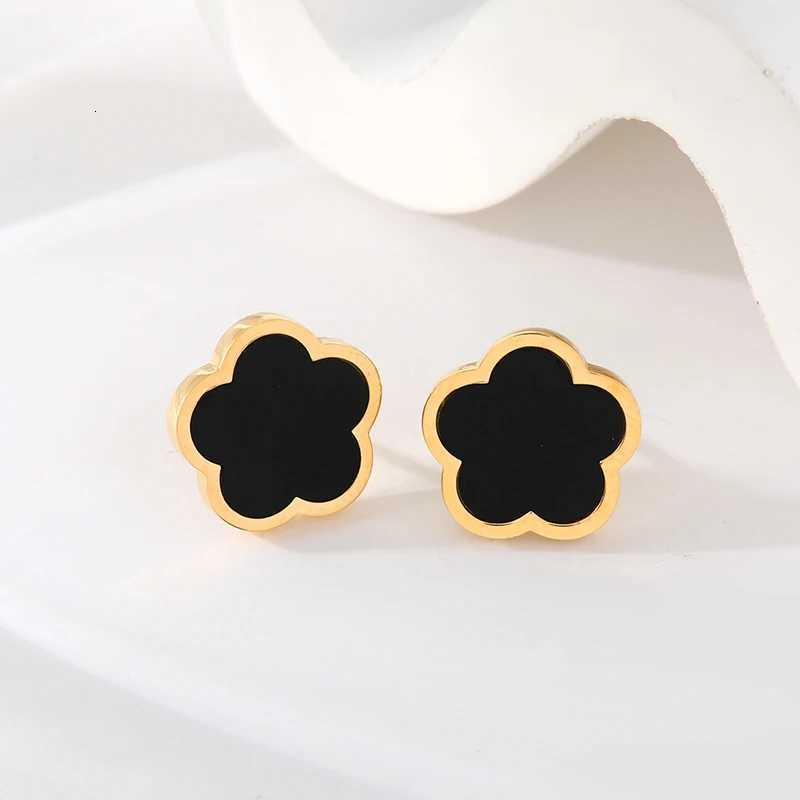 GANEMLY 316L StainlESS Steel Black Five Flower Stud Earrings For Women New TrenDY Waterproof Ear Jewelry Girls Gift entry luxW251013