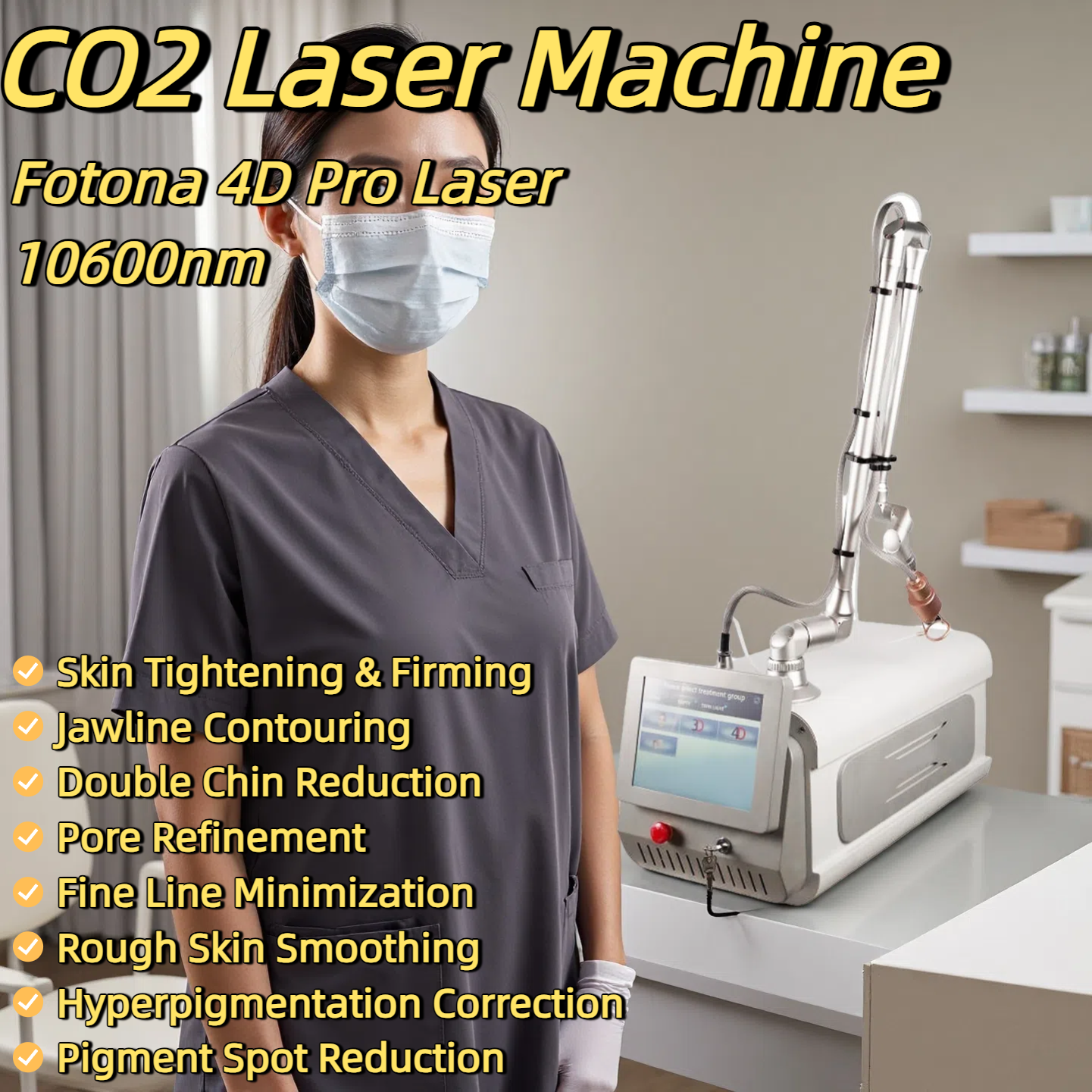 Fotona 4D 10600nm CO2 Laser Beauty Device Double Chin Reduction Rough Skin Smoothing Pore Refinement Pigment Spot Reduction Skin Tightening Vaginal Re