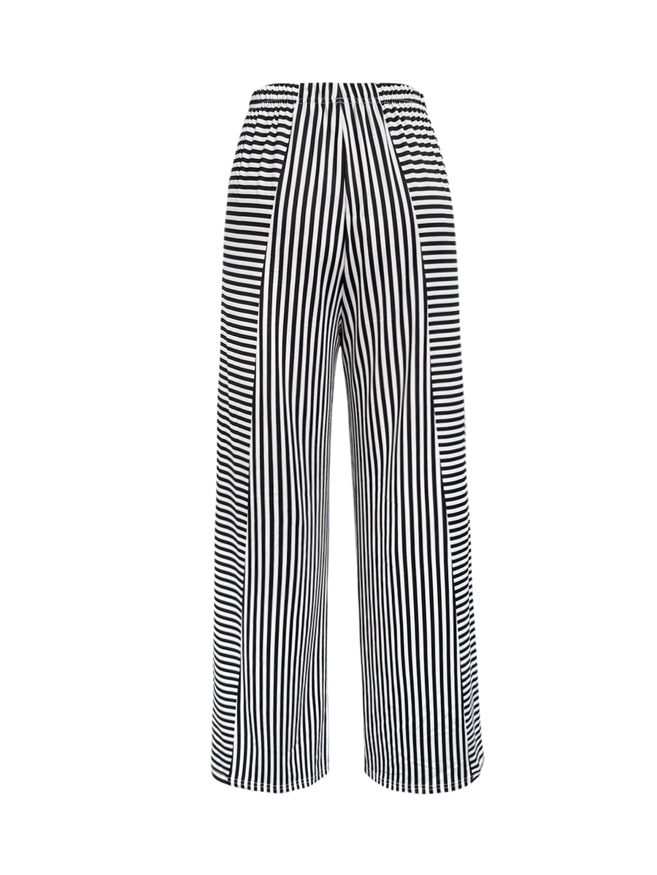 Women's Summer Fashion Striped Printed Straight - Leg Pants - Casual Outdoor & Vacation Black Pants-CF50840