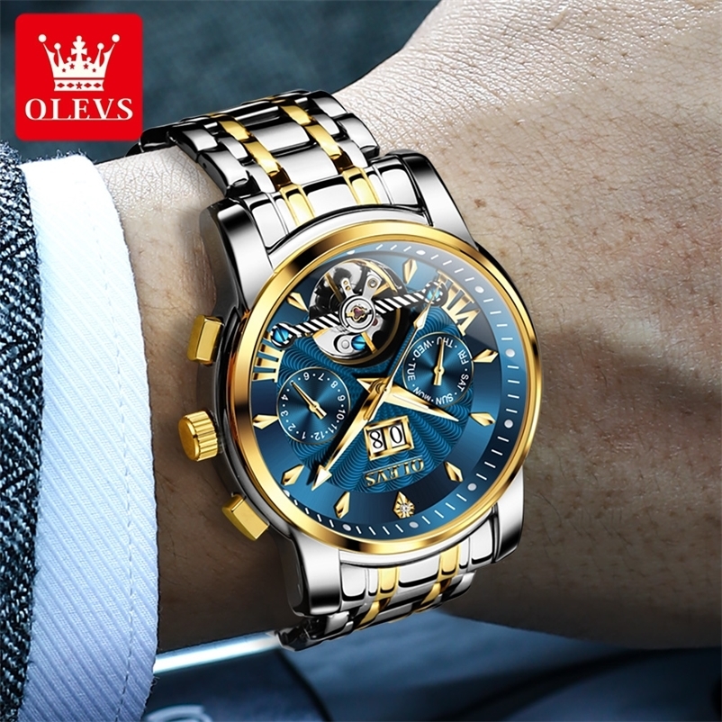 OLEVS Top Watch for Men Watches Waterproof Stainless Steel Skeleton Man Wristwatch 251011