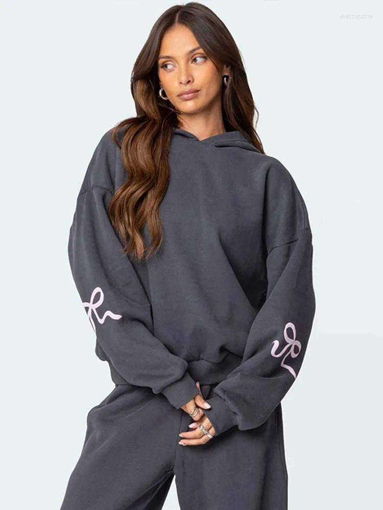 Women's Hoodies Womens Pant Set Sweatsuits Oversized Hoodie Pullover Bow Print Jogger Tracksuit Suits Sweatpants Spring Fashion Lady Outfits