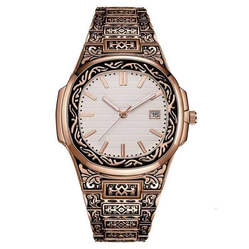 Trendy Fashion Steel Band Watch Square Emed Calendar Men's Quartz Wristwatch