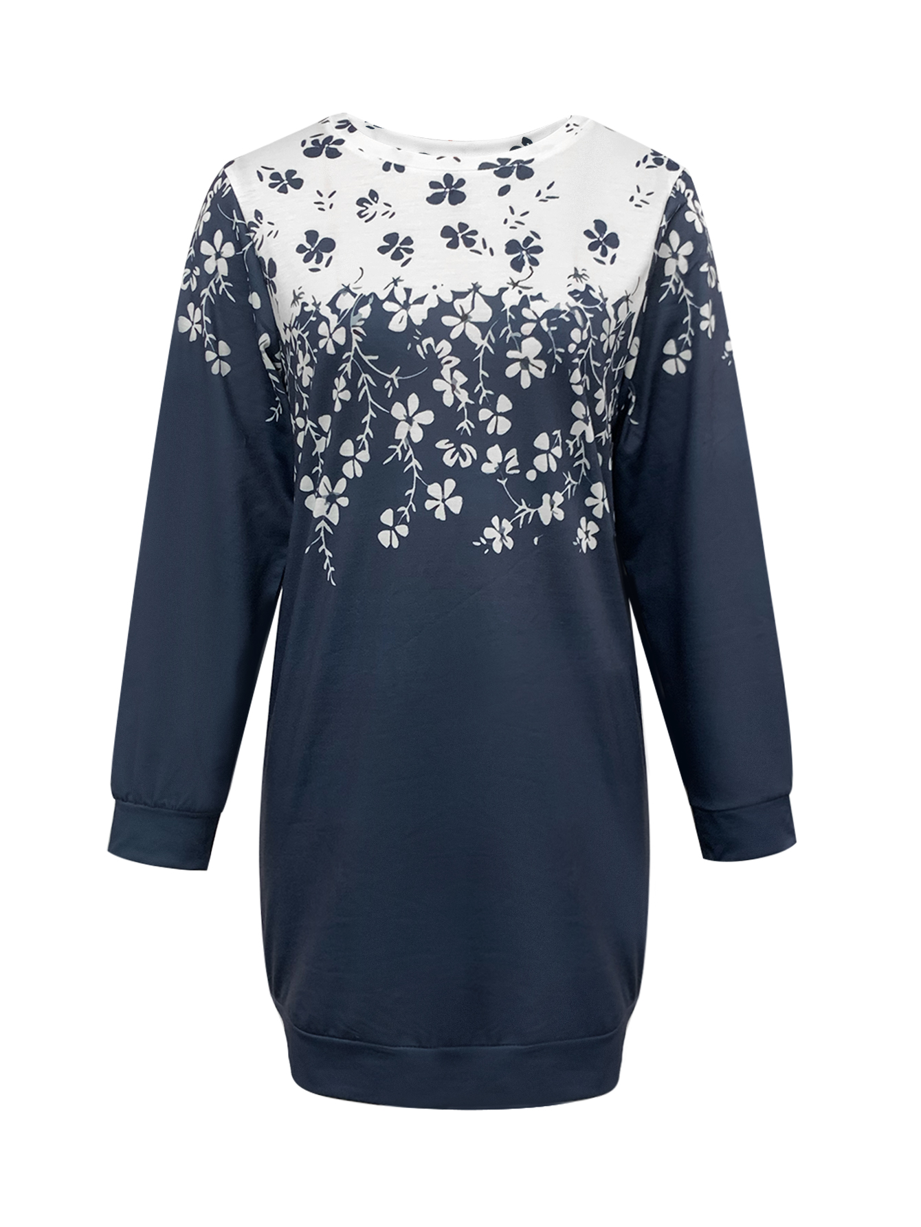 Women's Autumn Winter New Fashion Vacation Floral Printed Long - Sleeve Midi Dress-CF55171