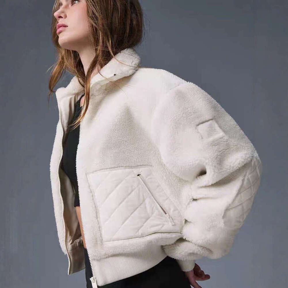 Autumn Winter Brown Lamb Wool Hooded Short Coat Thickened Warm Sports Casual Stand Collar Zipper Jacket Top B5