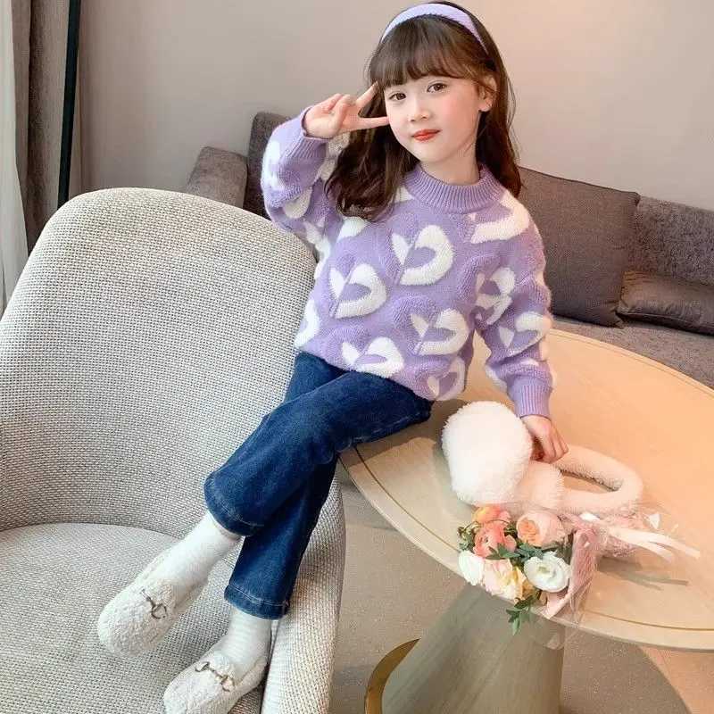 2025 NewKids Autumn Winter Thickened HeartKnit Sweater Base Layer for Girls Cozy Trendy Childrens Knitwear C251013