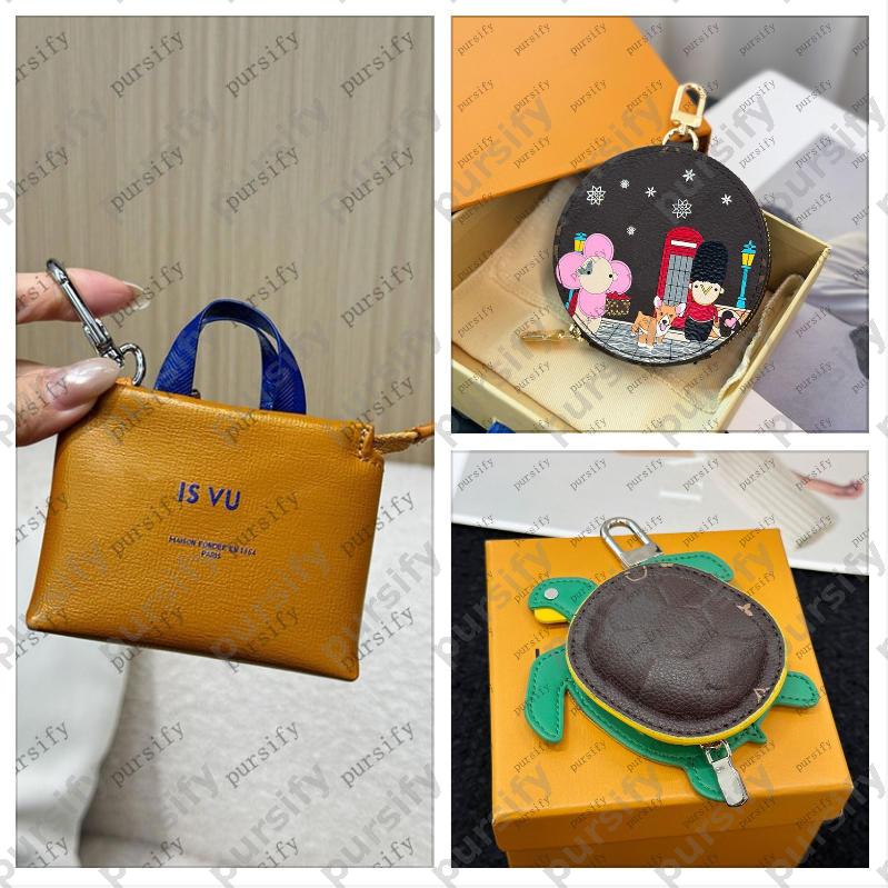 luxury bag charms Circular coin purse keychain wallet designer leather fashion key ring womens mini shopping bags pendant ornament with Box CSD2510131