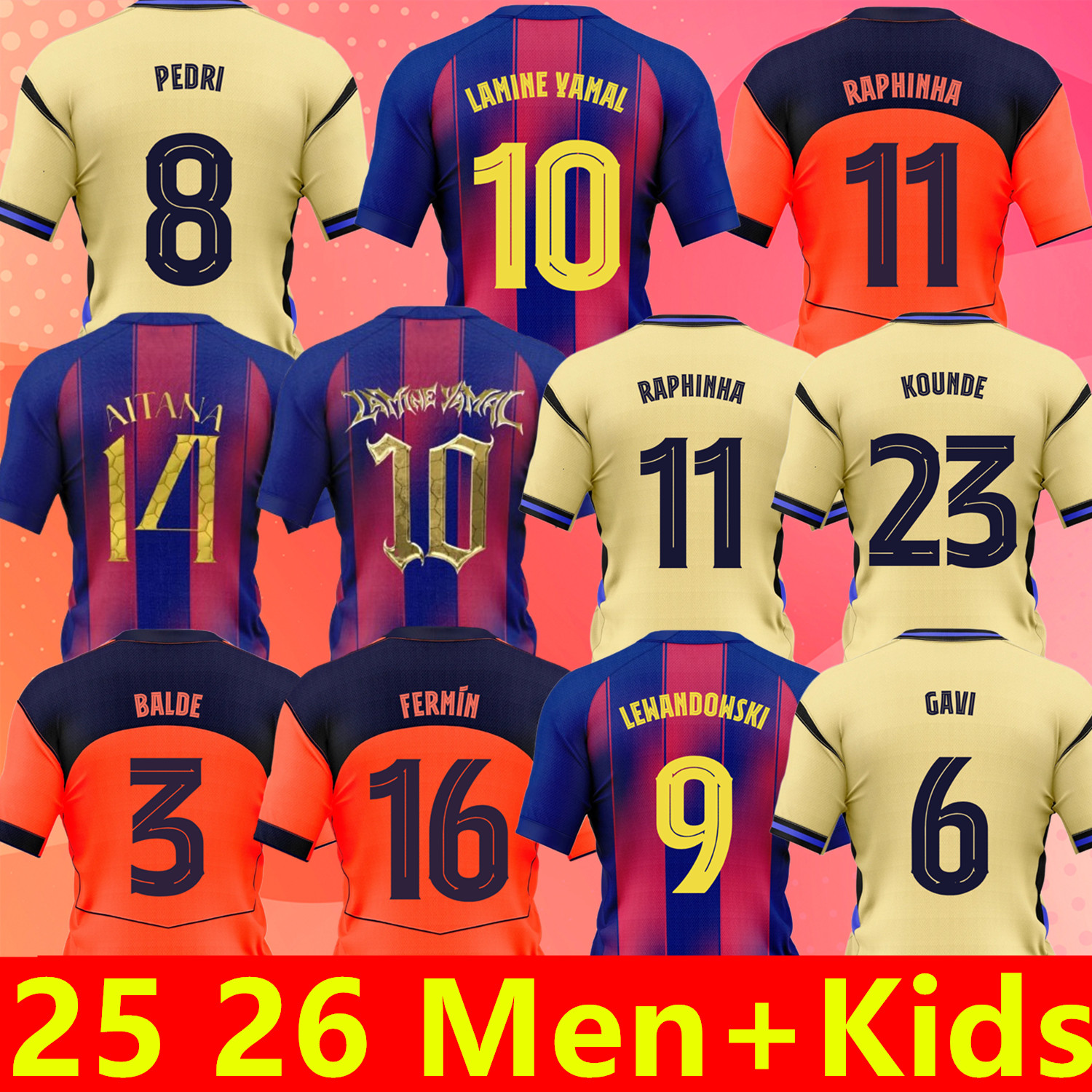 2025 2026 LAMINE YAMAL PEDRI GAVI Soccer Jersey FERRAN RAPHINHA Camiseta De Football Shirt KOUNDE FERMIN OLMO F. DE JONG 25 26 ANSU FATI Football BALDE CUBARSI Men Kids