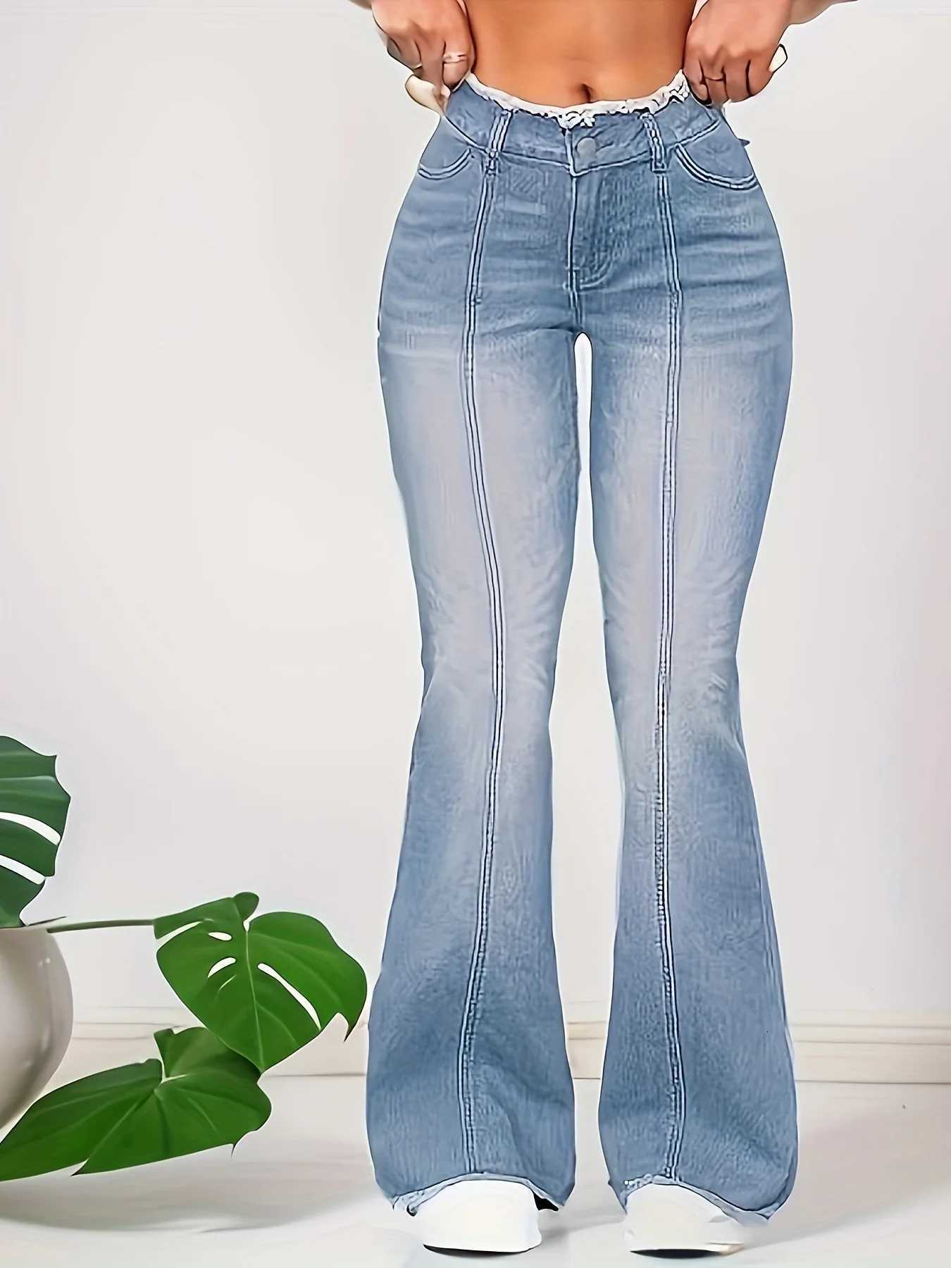 2024 Summer New Womens MidWaist Raw Edge Skinny Jeans Fashion Slim Fit Stretch Denim Boot Cut Flared Pants Casual TrousersT251013